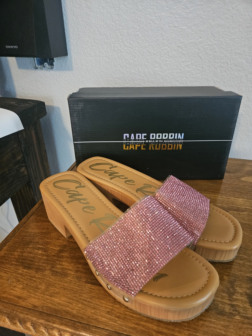 Cape Robbin Pink Crystal Slide Sandals